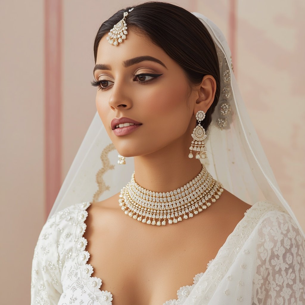 lucid-origin_Beautiful_Indian_bride_wearing_modern_diamond_bridal_jewellery_set_minimal_yet_e-0